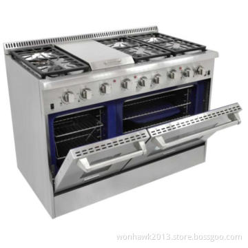 Stainless Steel Gas Stove Cooktops with 180000 BTU Griddle and Two Oven Used for Kitchen